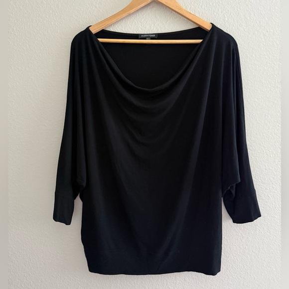 Eileen Fisher Black Cowl Neck Drape Neck Top in Medium 3/4 Sleeves - Picture 1 of 6